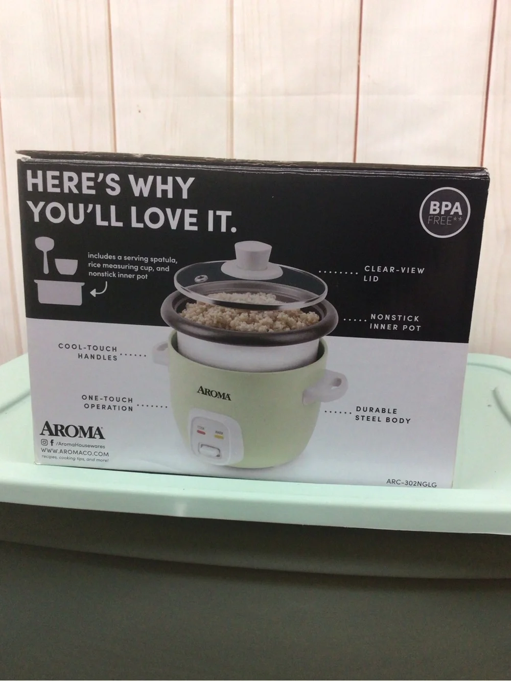 Aroma Rice & Grain Cooker in Pale Green with Black Lid